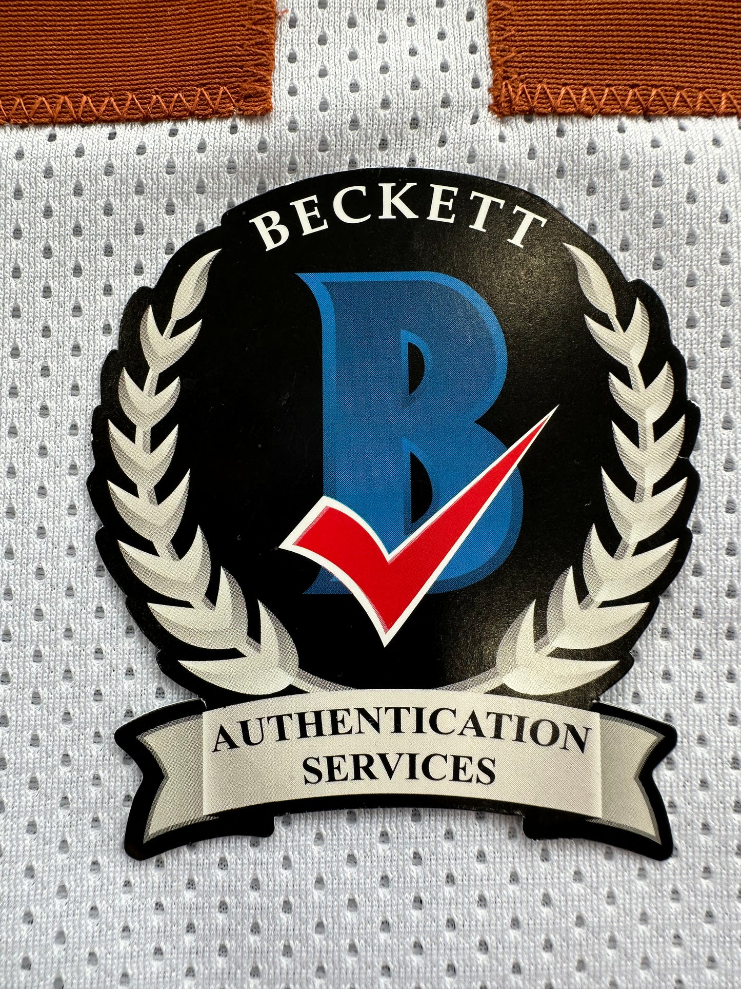 RAMONCE TAYLOR WHITE FOOTBALL JERSEY Longhorns w/ "05 BCS National Champ" BAS