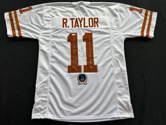 RAMONCE TAYLOR WHITE FOOTBALL JERSEY Longhorns w/ "05 BCS National Champ" BAS