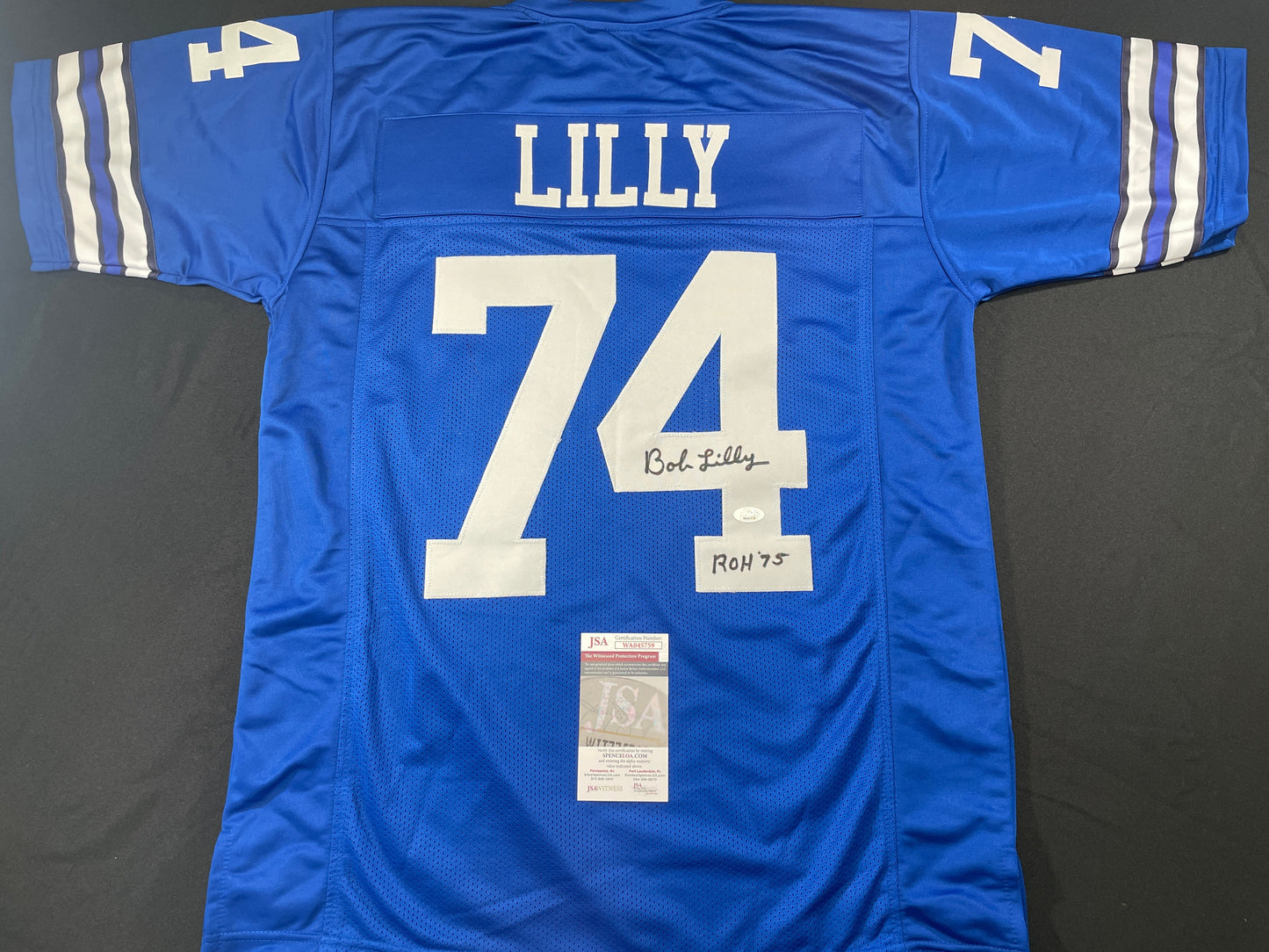 BOB LILLY DALLAS COWBOYS SIGNED Throwback JERSEY w/ROH75 JSA COA