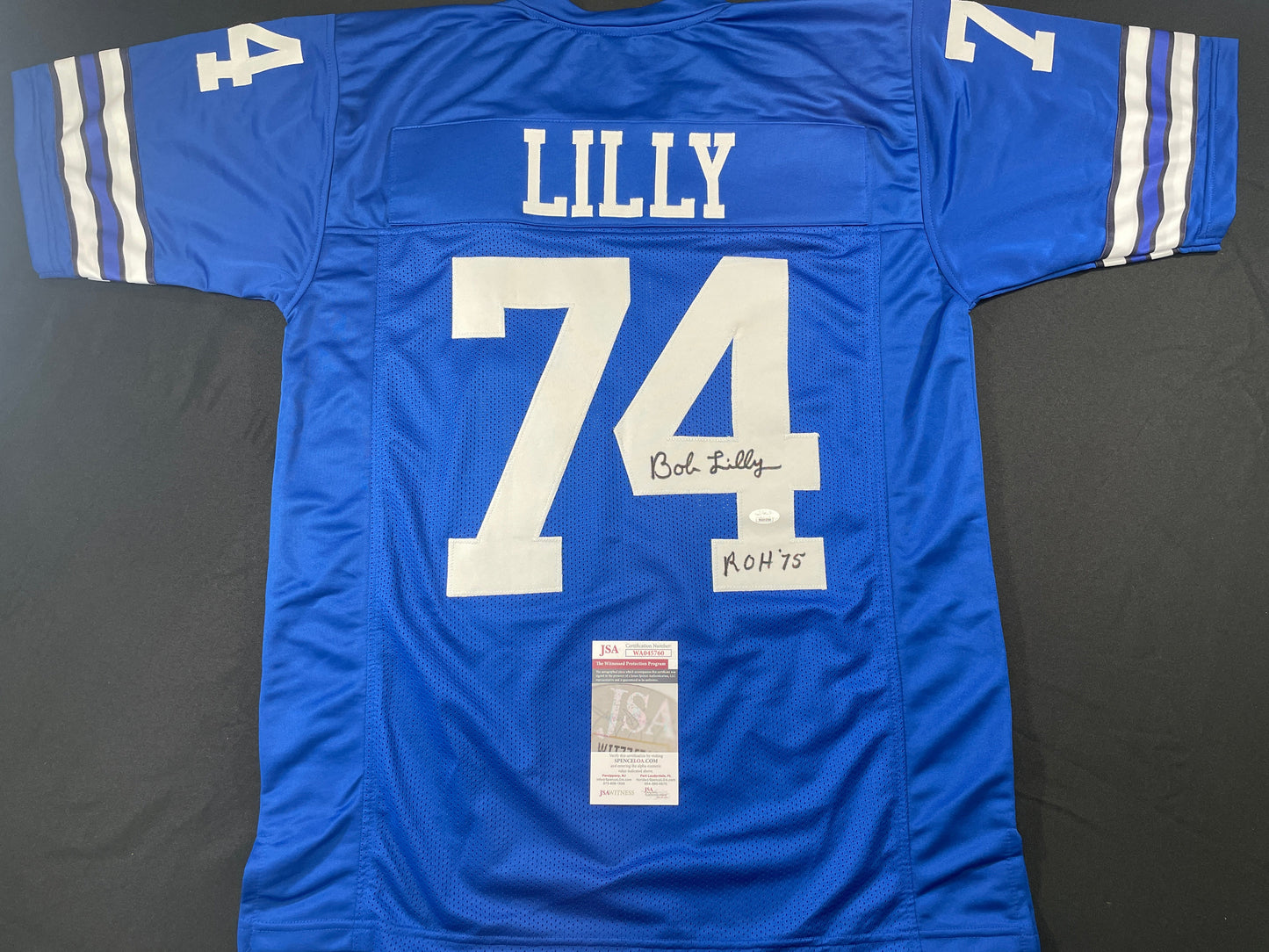 BOB LILLY DALLAS COWBOYS SIGNED Throwback JERSEY w/ROH75 JSA COA