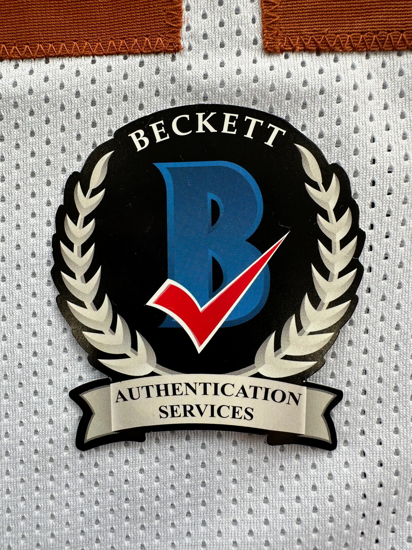 RAMONCE TAYLOR WHITE FOOTBALL JERSEY Longhorns w/ "05 BCS National Champ" BAS