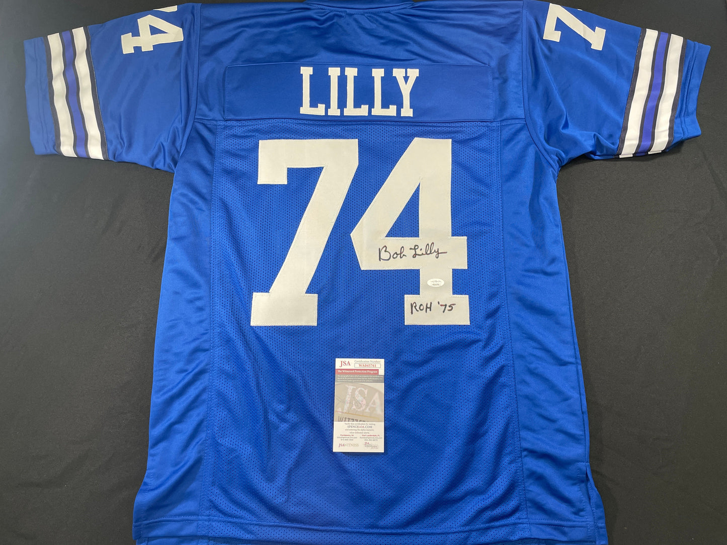 BOB LILLY DALLAS COWBOYS SIGNED Throwback JERSEY w/ROH75 JSA COA