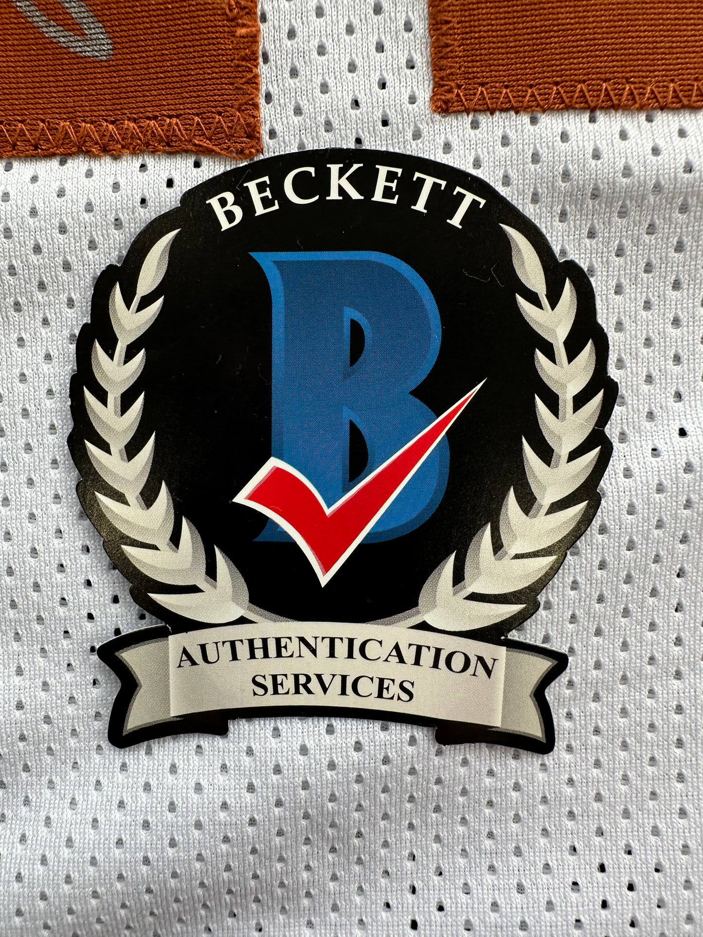 RAMONCE TAYLOR WHITE FOOTBALL JERSEY Longhorns w/ "05 BCS National Champ" BAS