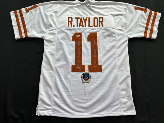 RAMONCE TAYLOR WHITE FOOTBALL JERSEY Longhorns w/ "05 BCS National Champ" BAS
