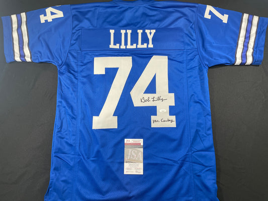 BOB LILLY DALLAS COWBOYS SIGNED Throwback JERSEY w/MrCowboy JSA COA