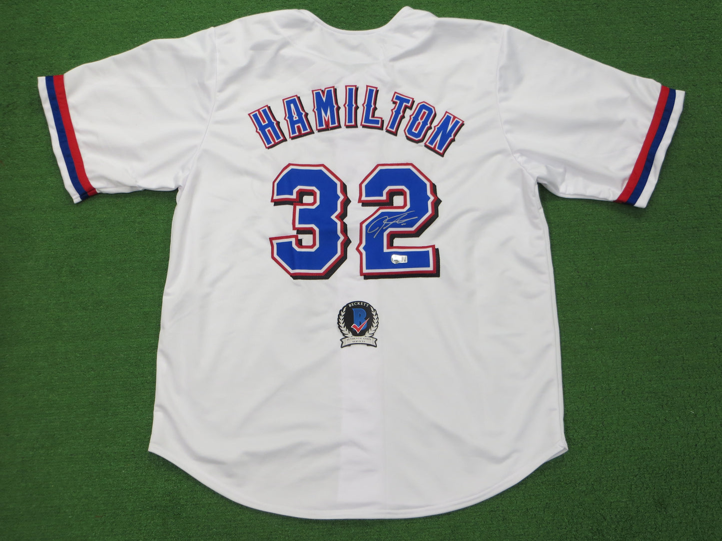 JOSH HAMILTON TEXAS RANGERS SIGNED WHITE JERSEY size 2XL BAS COA