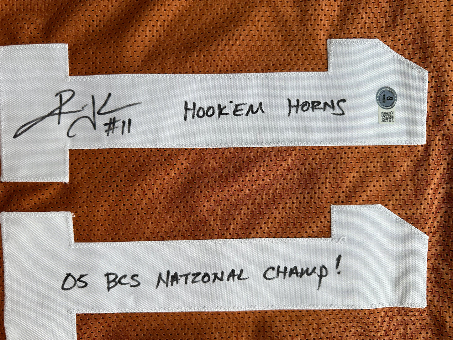 RAMONCE TAYLOR ORANGE FOOTBALL JERSEY Longhorns w/ "05 BCS National Champs" BAS