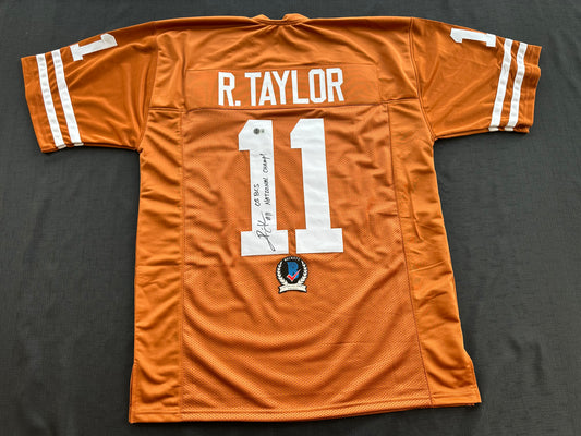 RAMONCE TAYLOR ORANGE FOOTBALL JERSEY Longhorns w/ "05 BCS National Champs" BAS