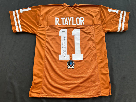 RAMONCE TAYLOR ORANGE FOOTBALL JERSEY Longhorns w/ "05 BCS National Champs" BAS