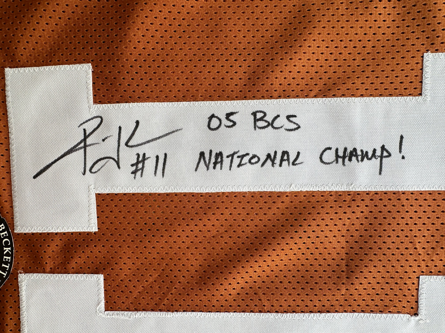 RAMONCE TAYLOR ORANGE FOOTBALL JERSEY Longhorns w/ "05 BCS National Champs" BAS