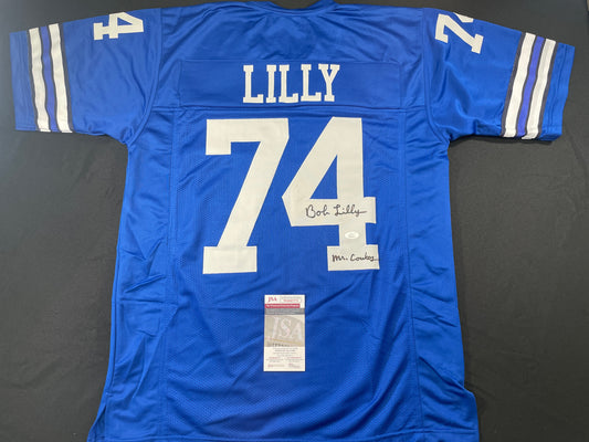BOB LILLY DALLAS COWBOYS SIGNED Throwback JERSEY w/MrCowboy JSA COA