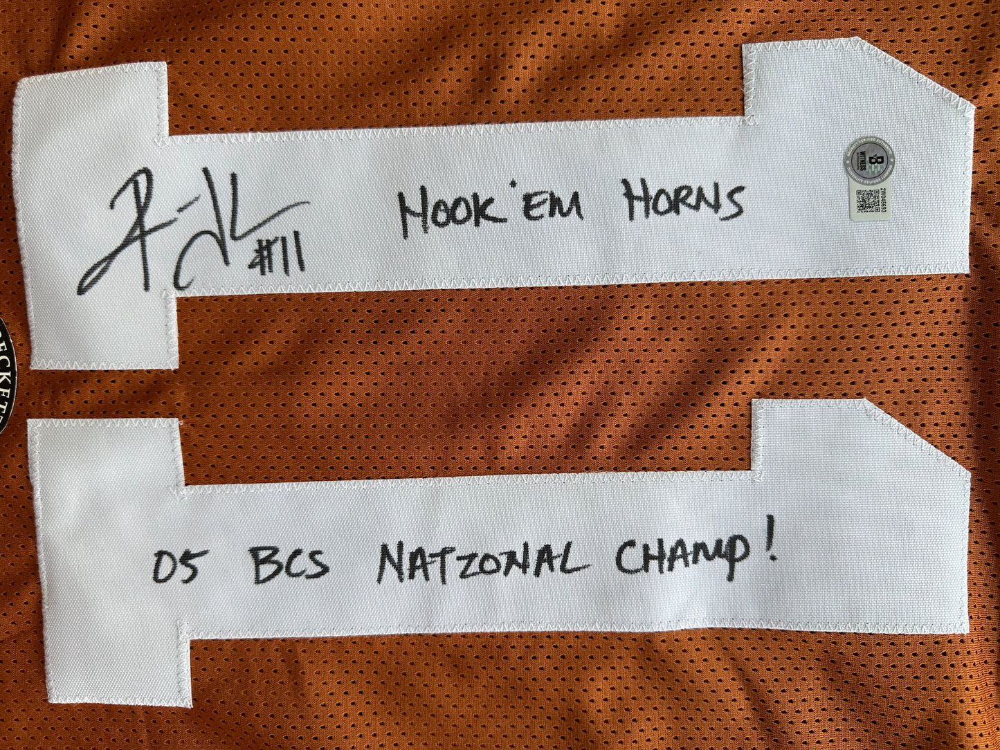 RAMONCE TAYLOR ORANGE FOOTBALL JERSEY Longhorns w/ "05 BCS National Champs" BAS