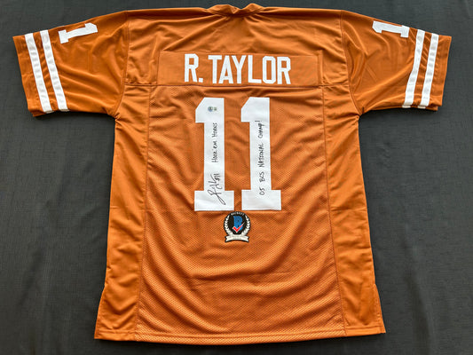 RAMONCE TAYLOR ORANGE FOOTBALL JERSEY Longhorns w/ "05 BCS National Champs" BAS