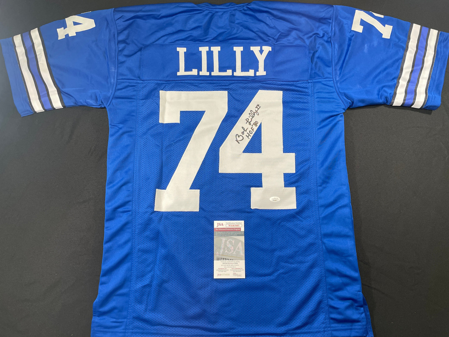 BOB LILLY DALLAS COWBOYS SIGNED Throwback JERSEY w/HOF80 JSA COA