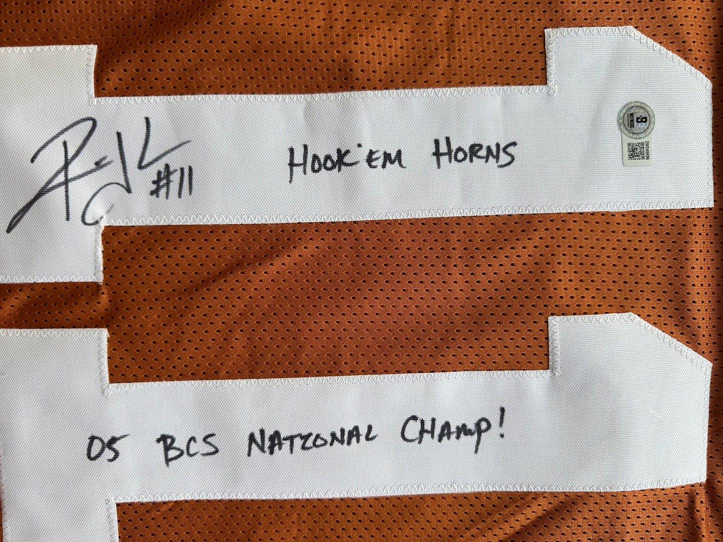 RAMONCE TAYLOR ORANGE FOOTBALL JERSEY Longhorns w/ "05 BCS National Champs" BAS