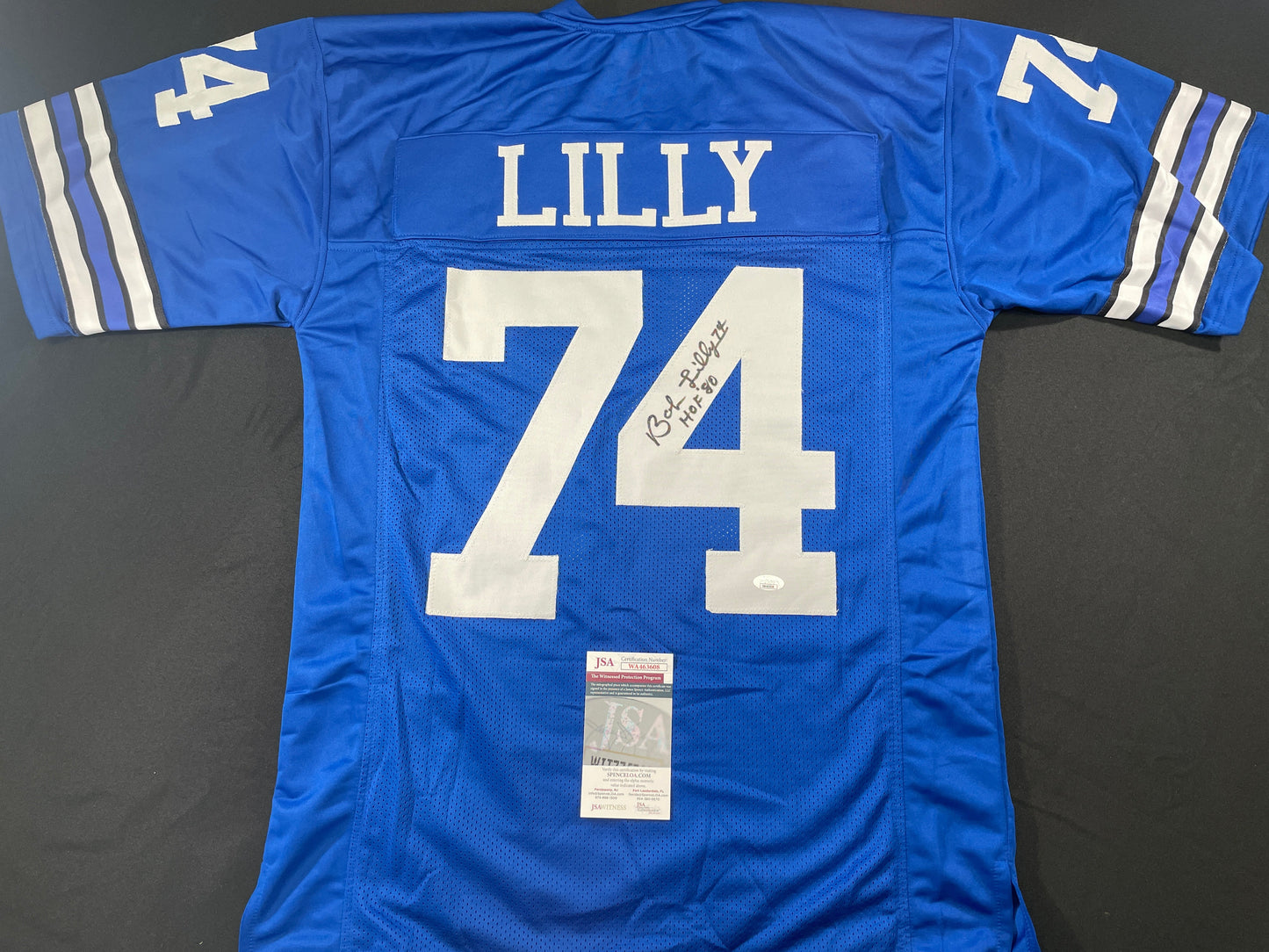 BOB LILLY DALLAS COWBOYS SIGNED Throwback JERSEY w/HOF80 JSA COA