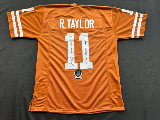 RAMONCE TAYLOR ORANGE FOOTBALL JERSEY Longhorns w/ "05 BCS National Champs" BAS