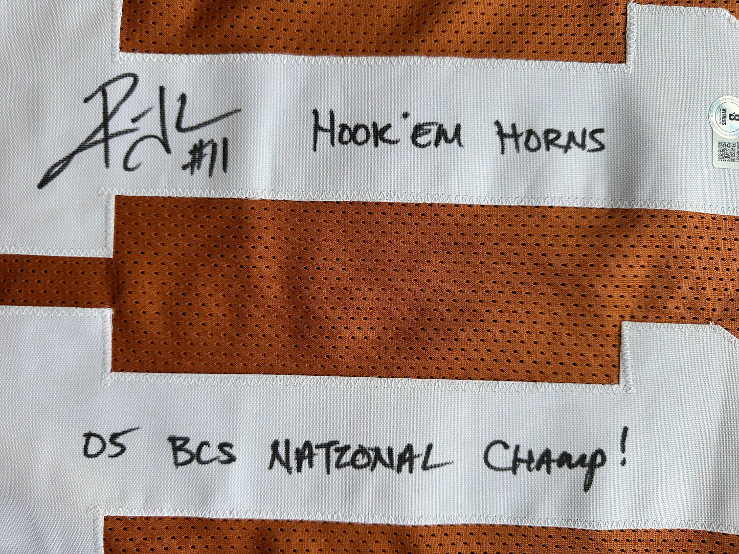 RAMONCE TAYLOR ORANGE FOOTBALL JERSEY Longhorns w/ "05 BCS National Champs" BAS