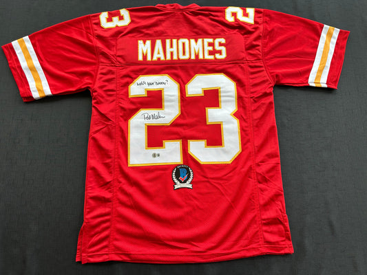 PAT PATRICK MAHOMES SR SIGNED JERSEY KC CHIEFS w/ Who'sYourDaddy BAS