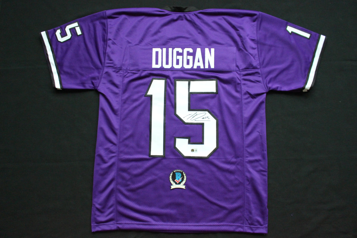 MAX DUGGAN TCU HORNED FROGS SIGNED Purple JERSEY BAS