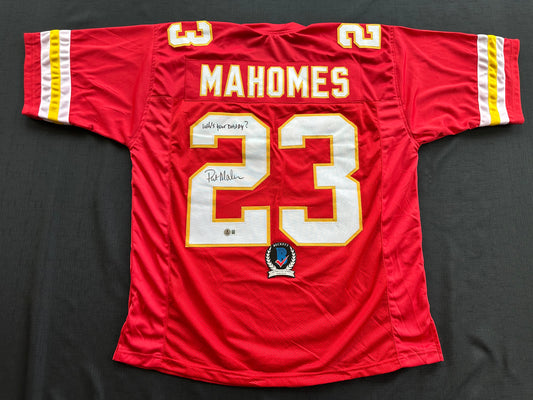 PAT PATRICK MAHOMES SR SIGNED JERSEY KC CHIEFS w/ Who'sYourDaddy BAS
