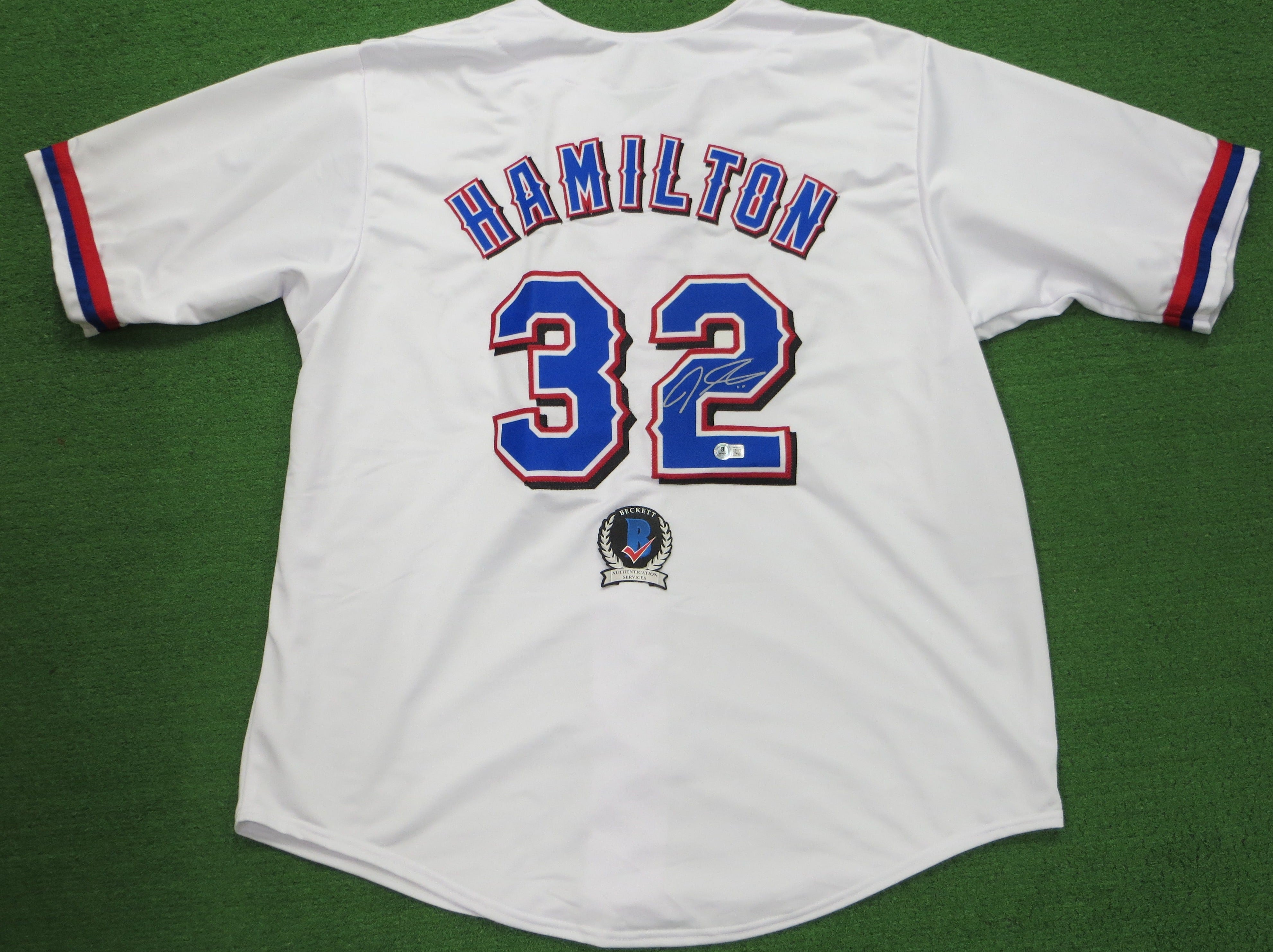 JOSH HAMILTON TEXAS RANGERS SIGNED WHITE JERSEY size 3XL BAS COA Dallas Card Show