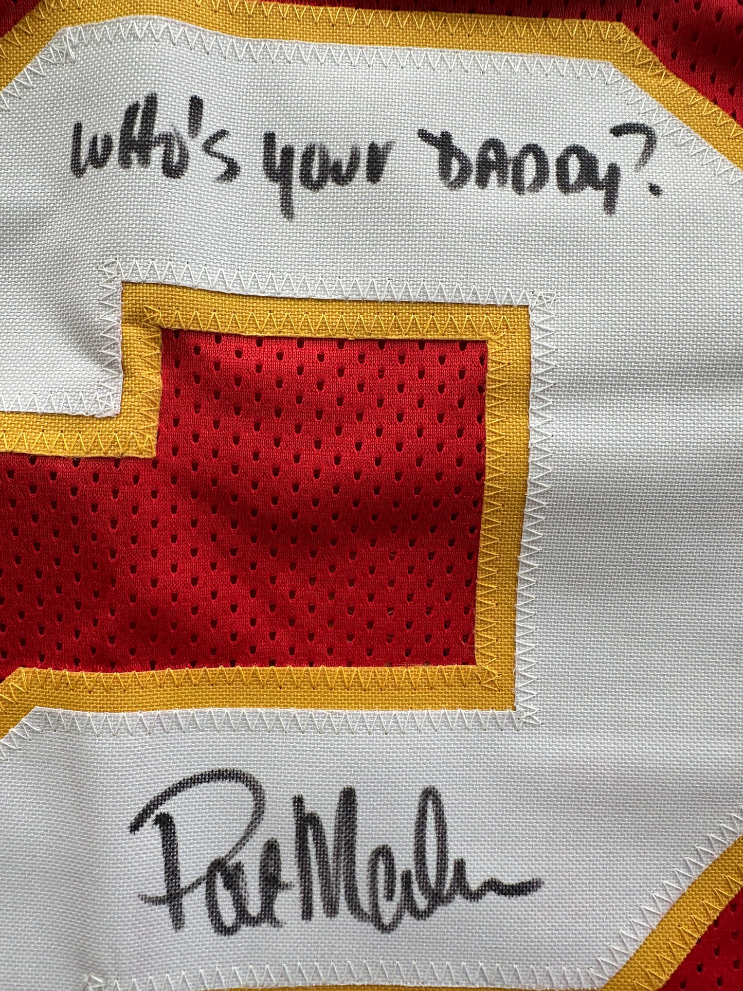 PAT PATRICK MAHOMES SR SIGNED JERSEY KC CHIEFS w/ Who'sYourDaddy BAS