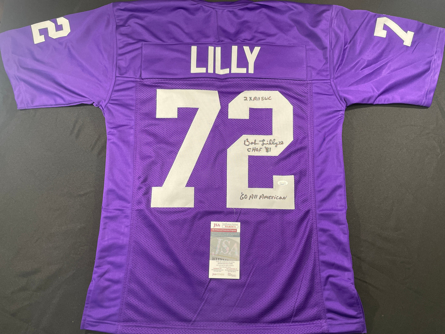 BOB LILLY TCU HORNED FROGS SIGNED JERSEY w/3INSC Dallas Cowboys JSA