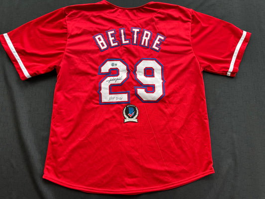 ADRIAN BELTRE SIGNED RED BASEBALL JERSEY Texas Rangers w/ "HOF 2024" BAS COA
