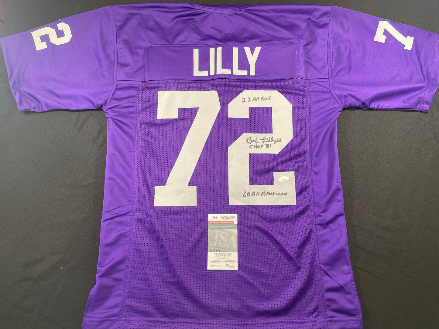 BOB LILLY TCU HORNED FROGS SIGNED JERSEY w/3INSC Dallas Cowboys JSA