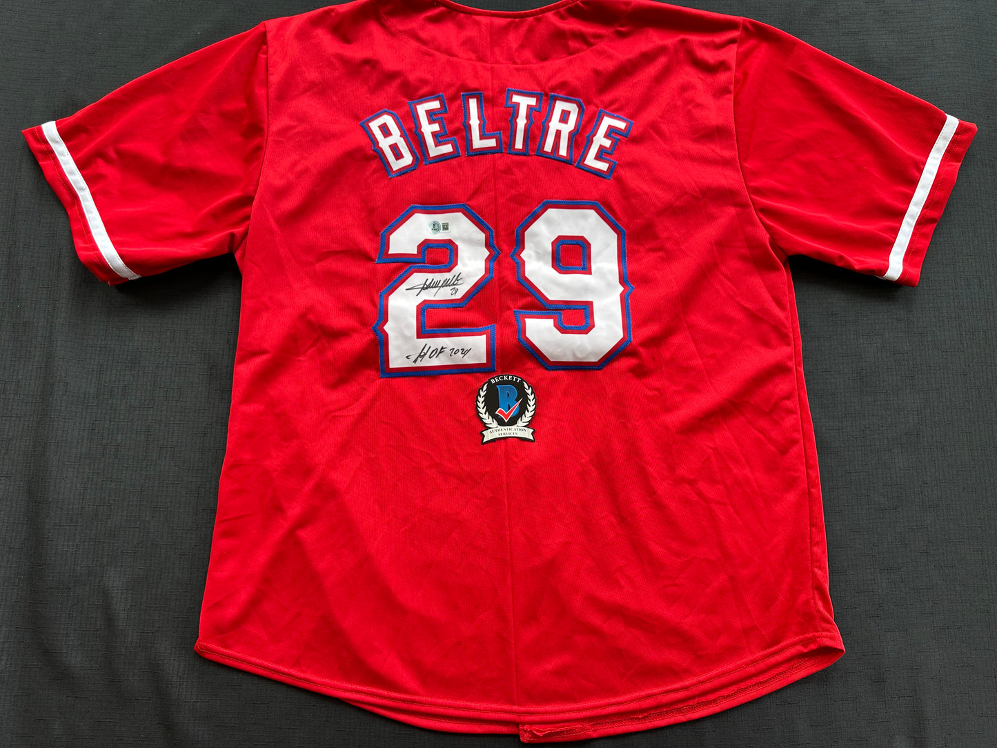 ADRIAN BELTRE SIGNED RED BASEBALL JERSEY Texas Rangers w/ "HOF 2024" BAS COA