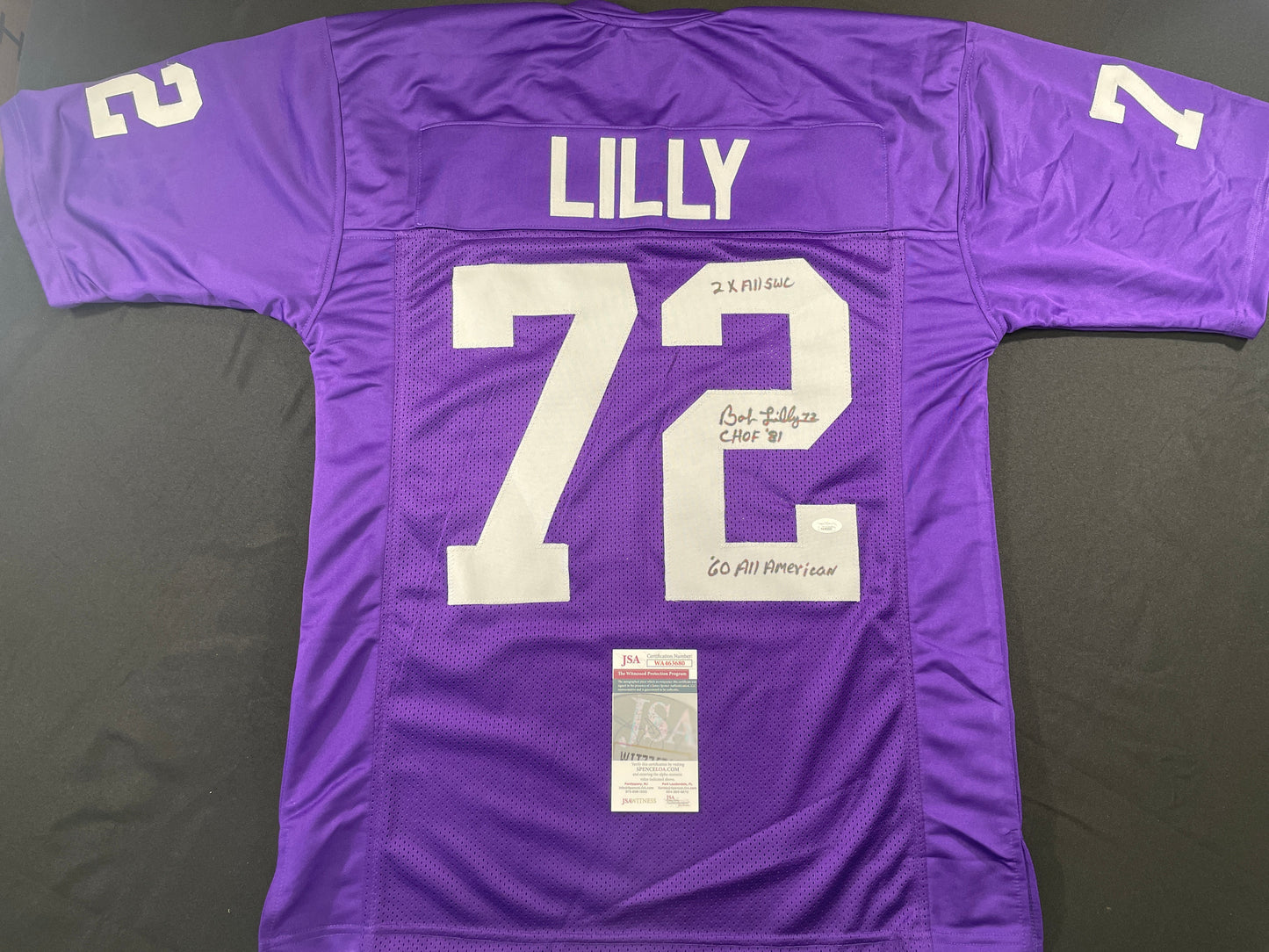BOB LILLY TCU HORNED FROGS SIGNED JERSEY w/3INSC Dallas Cowboys JSA