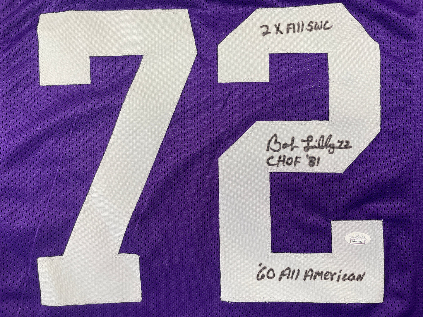BOB LILLY TCU HORNED FROGS SIGNED JERSEY w/3INSC Dallas Cowboys JSA