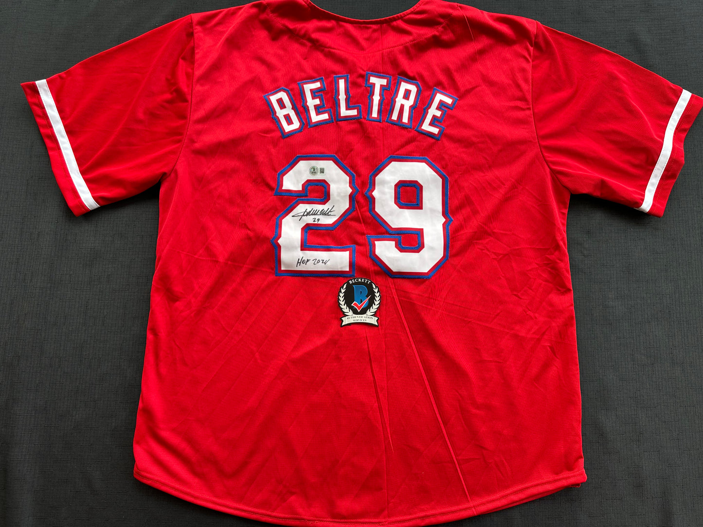 ADRIAN BELTRE SIGNED RED BASEBALL JERSEY Texas Rangers w/ "HOF 2024" BAS COA
