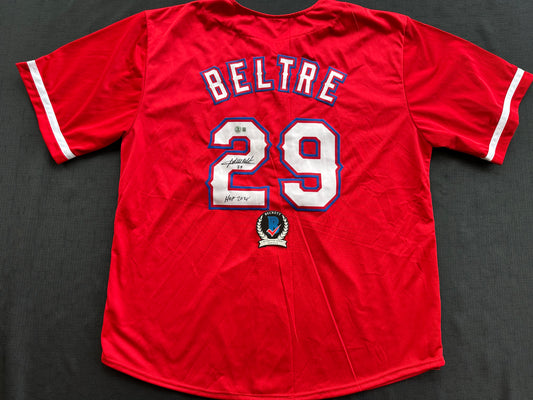 ADRIAN BELTRE SIGNED RED BASEBALL JERSEY Texas Rangers w/ "HOF 2024" BAS COA