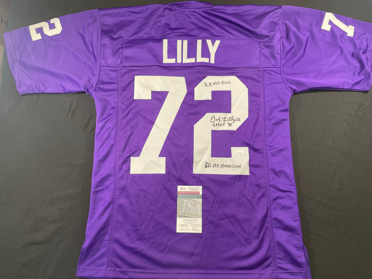 BOB LILLY TCU HORNED FROGS SIGNED JERSEY w/3INSC Dallas Cowboys JSA