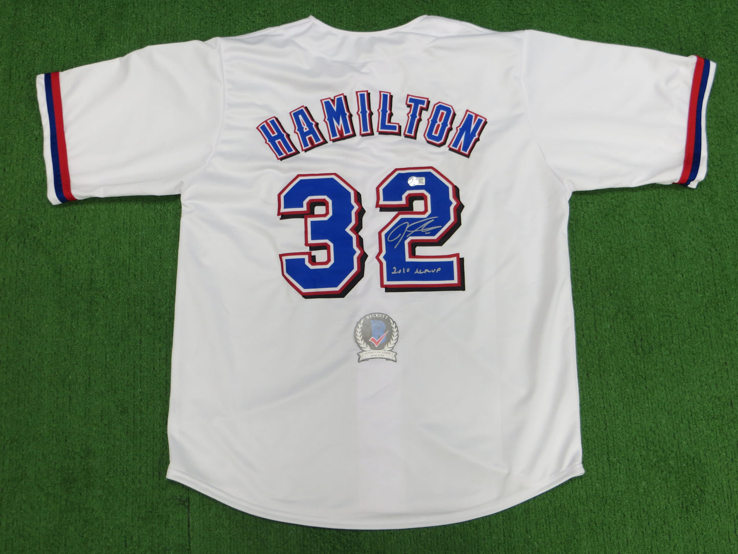 JOSH HAMILTON TEXAS RANGERS SIGNED WHITE JERSEY size XL w/ALMVP BAS COA