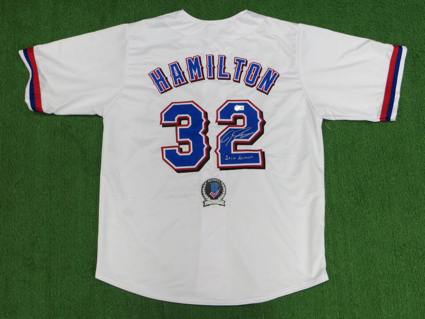 JOSH HAMILTON TEXAS RANGERS SIGNED WHITE JERSEY size XL w/ALMVP BAS COA