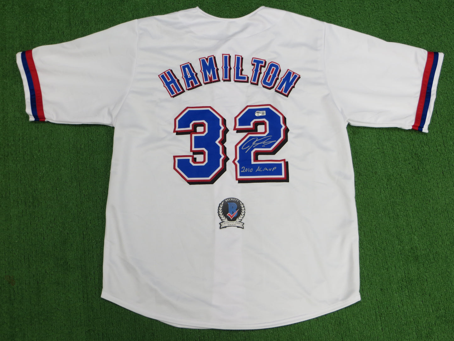 JOSH HAMILTON TEXAS RANGERS SIGNED WHITE JERSEY size XL w/ALMVP BAS COA