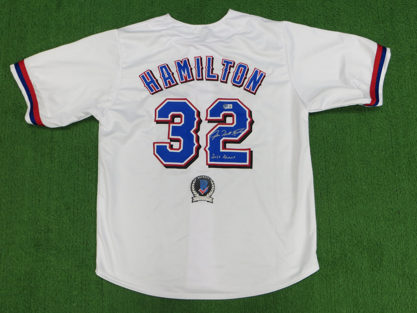 JOSH HAMILTON TEXAS RANGERS SIGNED WHITE JERSEY size XL w/ALMVP BAS COA