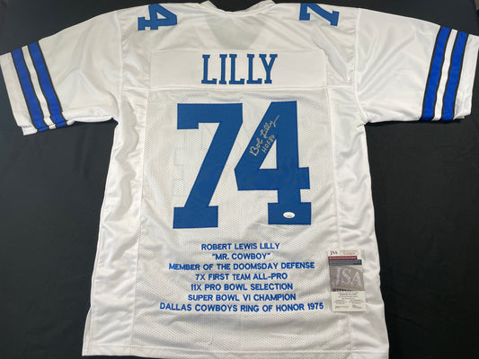 BOB LILLY DALLAS COWBOYS SIGNED STAT FOOTBALL JERSEY w/HOF JSA