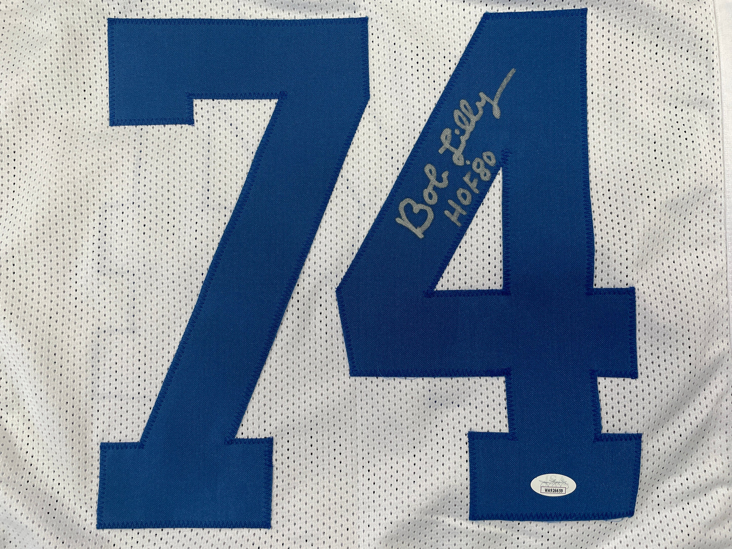 BOB LILLY DALLAS COWBOYS SIGNED STAT FOOTBALL JERSEY w/HOF JSA