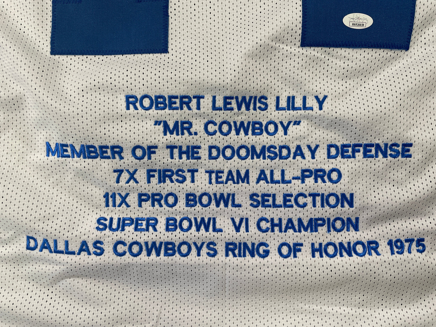BOB LILLY DALLAS COWBOYS SIGNED STAT FOOTBALL JERSEY w/HOF JSA