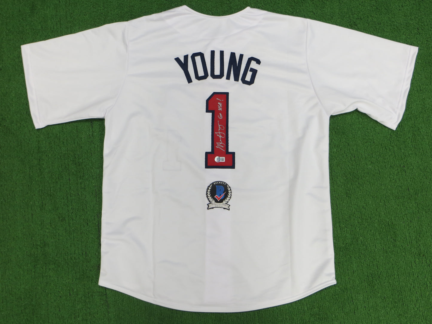 MICHAEL YOUNG TEXAS RANGERS USA BASEBALL SIGNED JERSEY w/INSC BAS