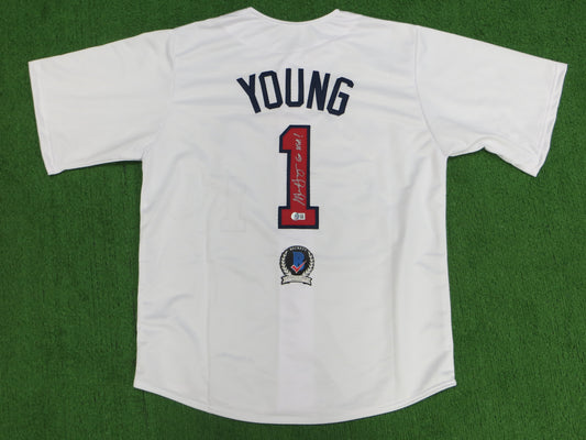 MICHAEL YOUNG TEXAS RANGERS USA BASEBALL SIGNED JERSEY w/INSC BAS
