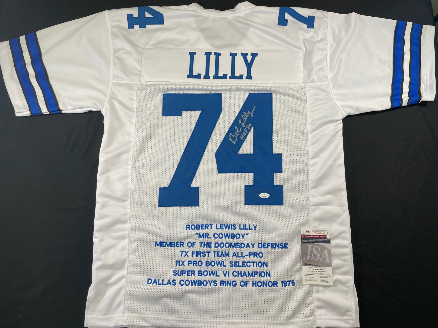 BOB LILLY DALLAS COWBOYS SIGNED STAT FOOTBALL JERSEY w/HOF JSA