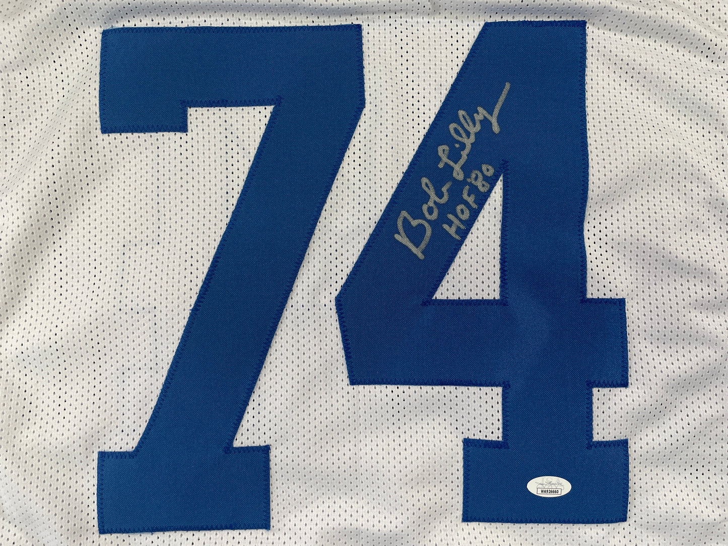 BOB LILLY DALLAS COWBOYS SIGNED STAT FOOTBALL JERSEY w/HOF JSA