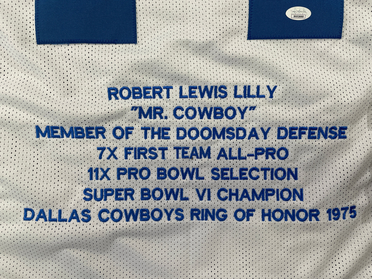 BOB LILLY DALLAS COWBOYS SIGNED STAT FOOTBALL JERSEY w/HOF JSA