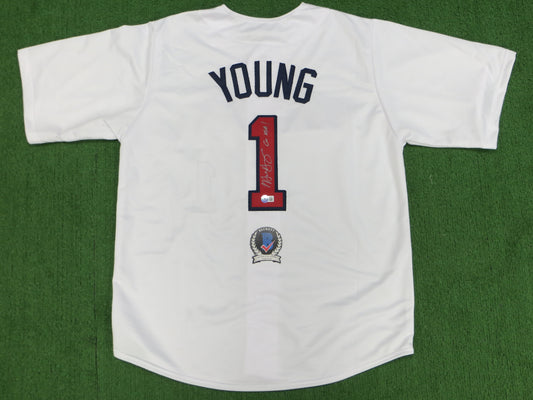 MICHAEL YOUNG TEXAS RANGERS USA BASEBALL SIGNED JERSEY w/INSC BAS