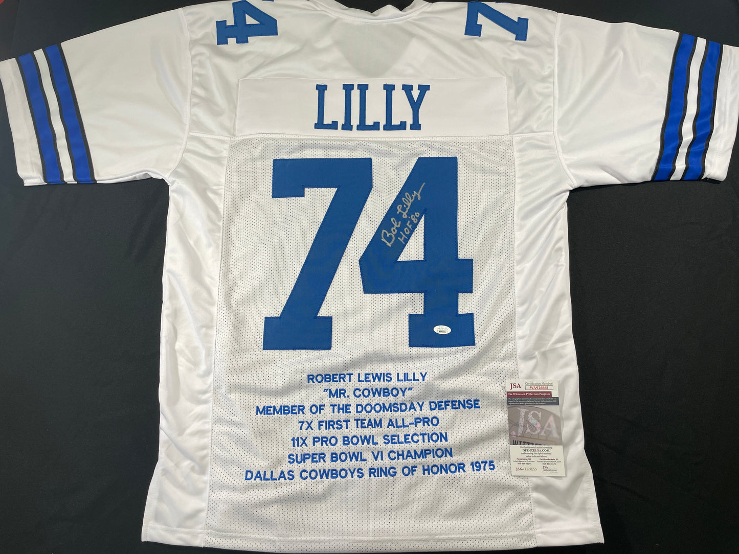 BOB LILLY DALLAS COWBOYS SIGNED STAT FOOTBALL JERSEY w/HOF JSA